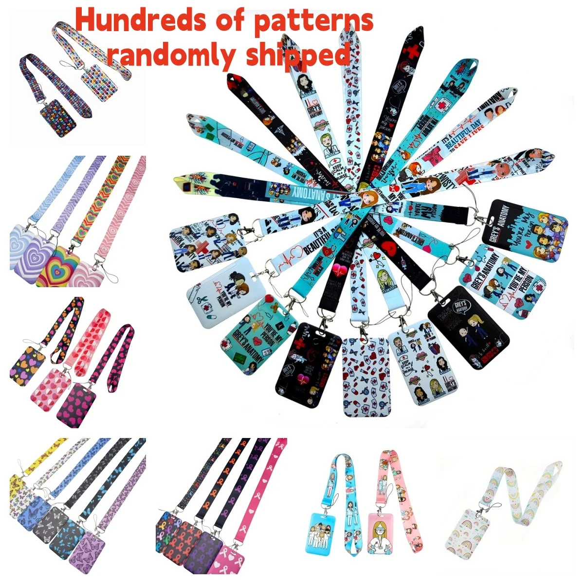 

Wholesale 10 Pcs Mixed PVC Card Cover Student Campus Hanging Neck Bag Card Holder Lanyard ID Card Holders key chain ﻿