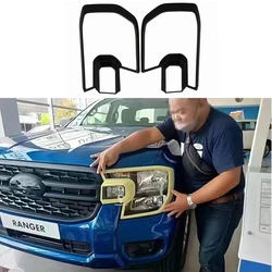 Car Head Lamp Light Cover Fit For Ford Ranger XL XL+ XLS 2022 2023 T9 ABS Matte Black Headlamp Decorative Frame