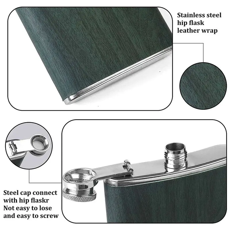 A84E-2X Hip Flask Set Stainless Steel Flask Of Gifts For Men 260ML Bar Party Camping Barbecue Portable Pocket Flask Green