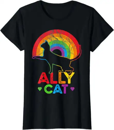 Allycat LGBT Cat With Ally Pride Rainbow Short Seelve T-Shirt