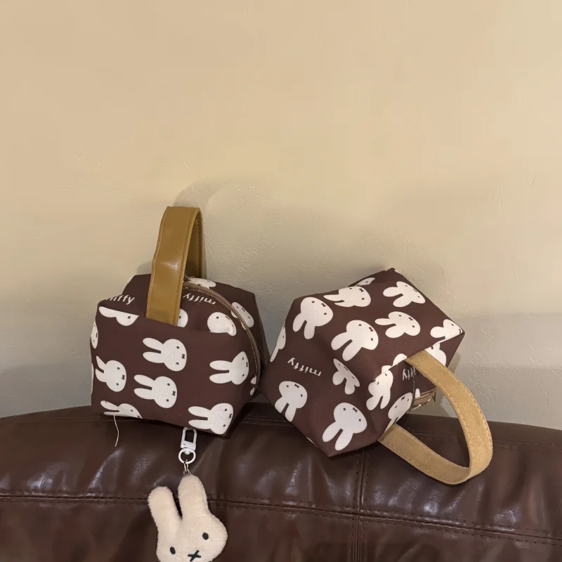 New Miffy Canvas Makeup Bag Cartoon Brown Printed Rabbit Portable Handbag Small Square Bag Girl Gift view 6