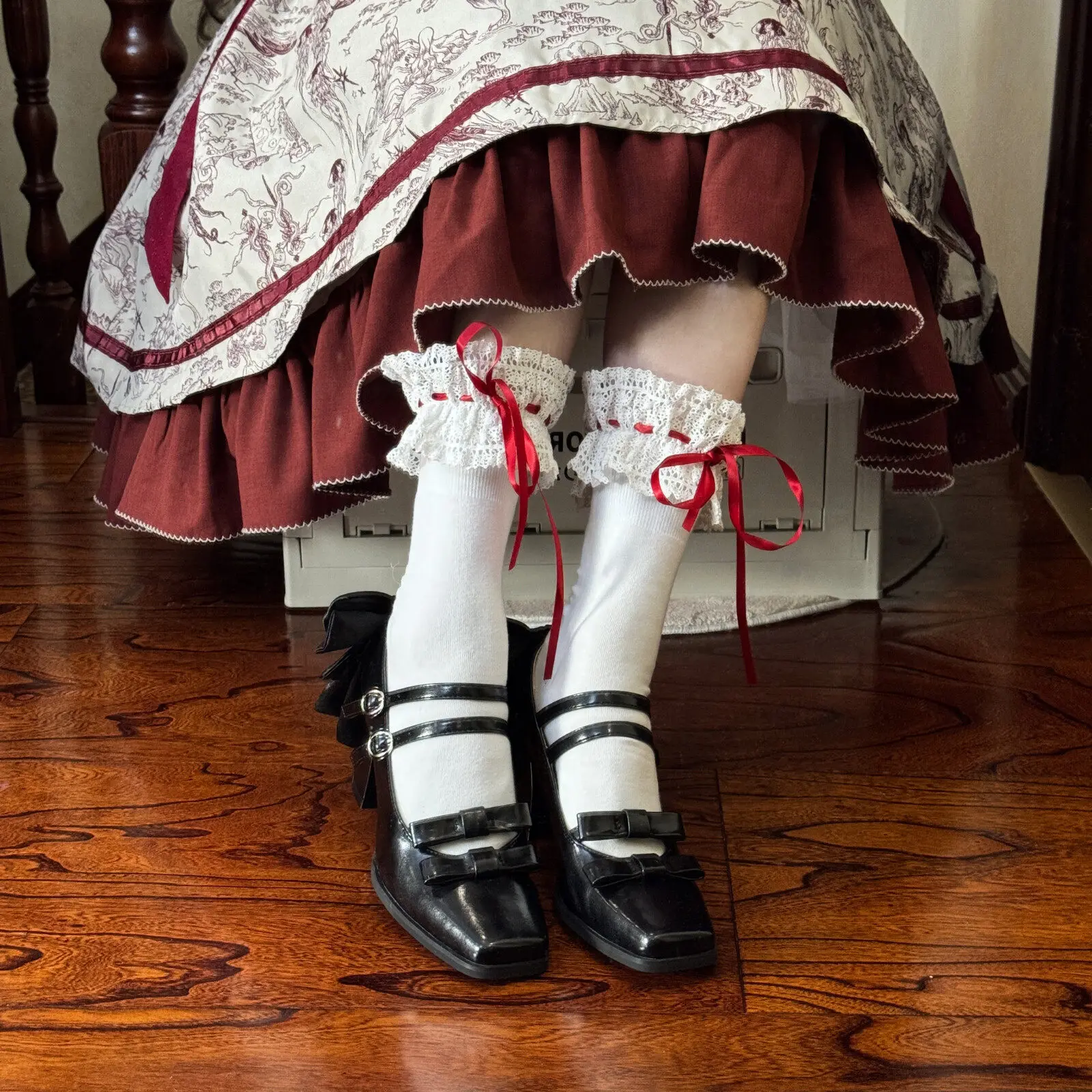 Japanese Original Sweet Lolita Shoes Daily Versatile Square Head Retro Elegant Cla Big Bow Medium Thick Heels High Heels Women