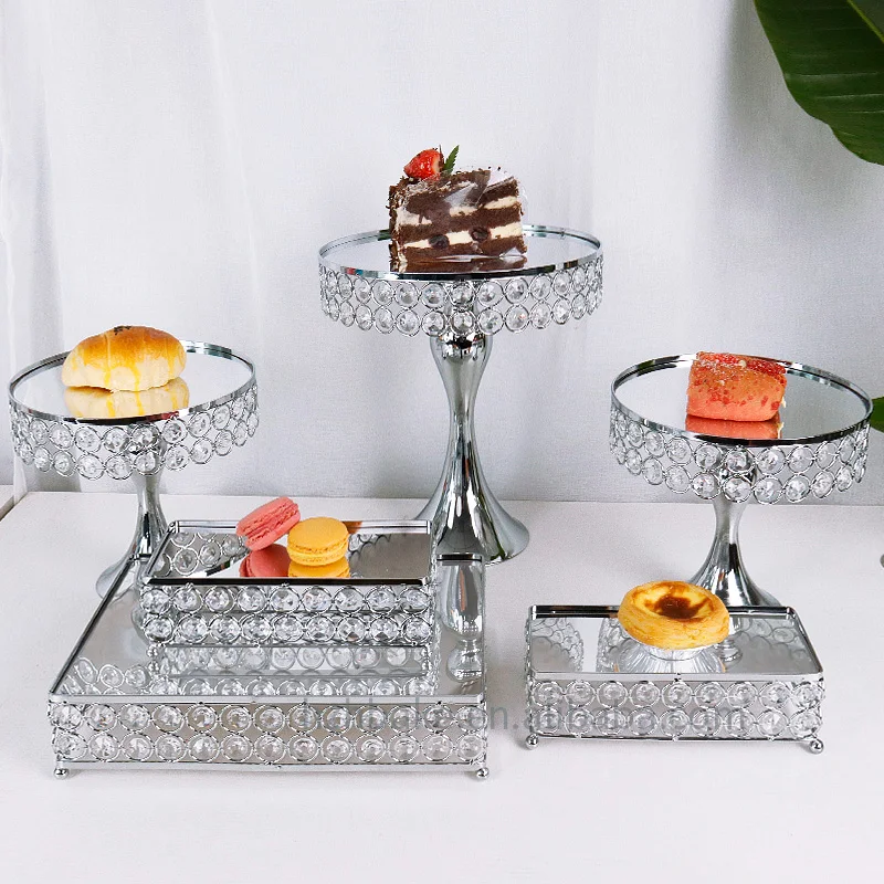 Hot sale party supplies silver aluminum alloy 8pcs set dessert stand wedding decoration supplies cake stand set