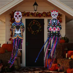 Mexico Day of the Dead Porch Sign Halloween Party Outdoor Decor Skeleton Ghost Couple Bride and Groom Patio Door Hanging Flags