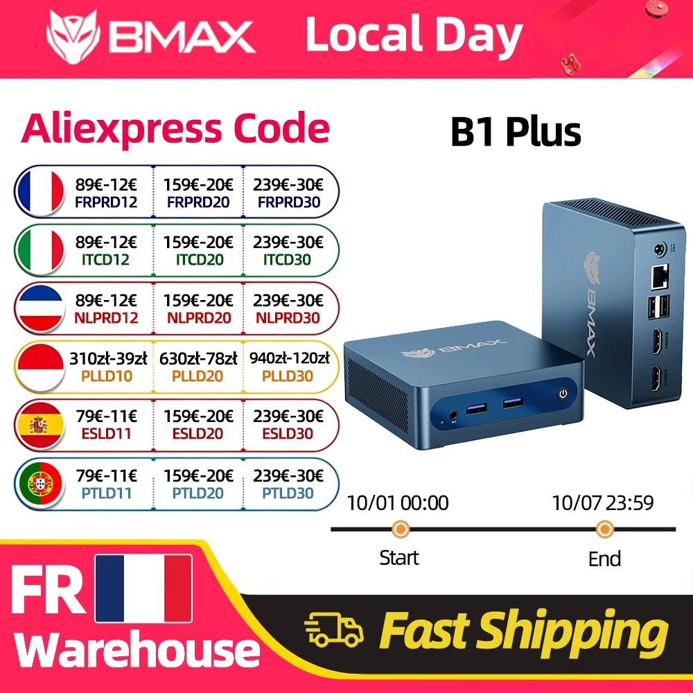 BMAX B1 Plus, PC con Windows 11, processore Intel J3355, 6 GB di RAM, 128 GB di ROM, HDMI, USB, Wi-Fi, supporta 4K a 60 Hz, scheda grafica Intel HD Graphics 500, mini PC.