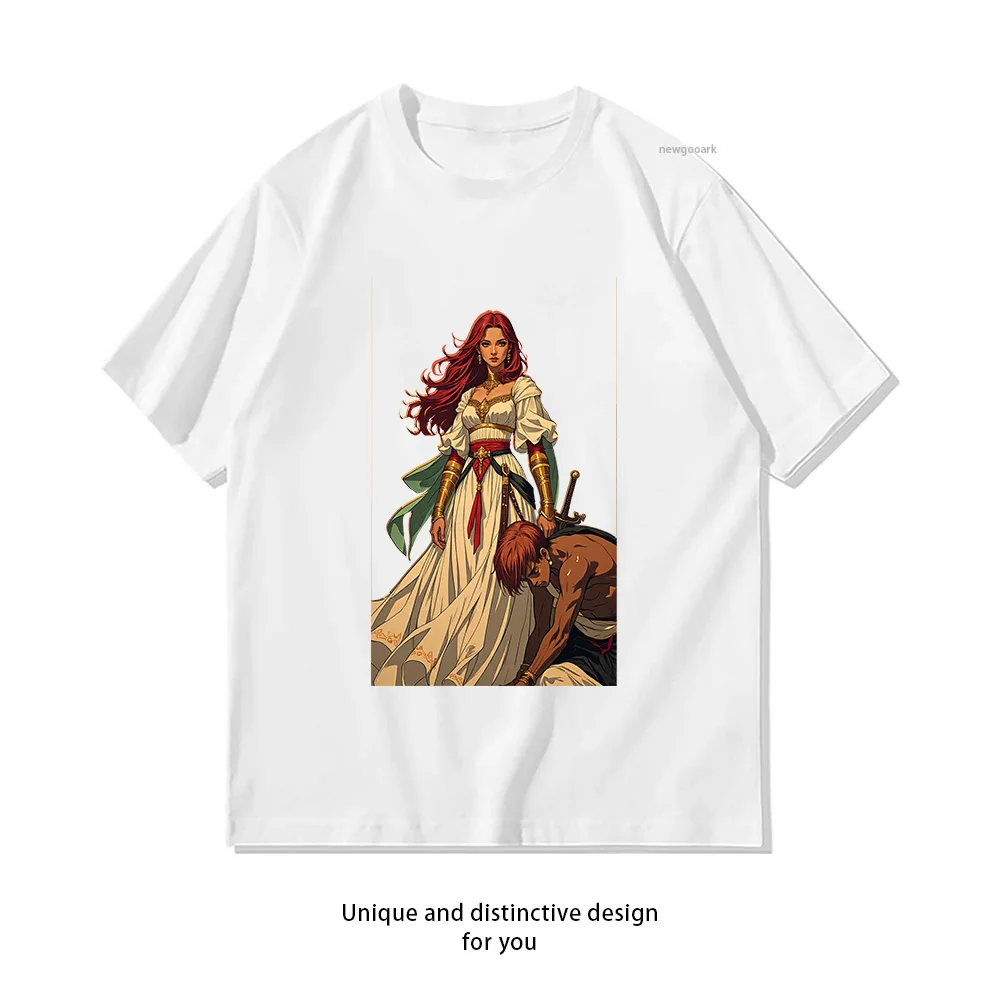 Queen Warrior Red Hair T-shirt Design  Casual Cotton Short Sleeve Tee for Men Women