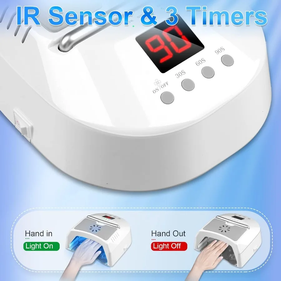 Professionele UV Led-nagellamp Draadloos 72W UV-verlichting voor gelnagels met ventilator Oplaadbare nageldroger met draagbaar handvat Perfec