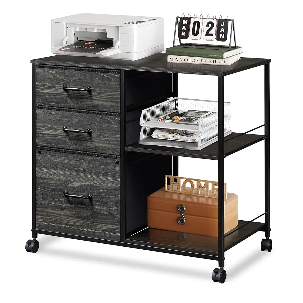 

3 Drawer Mobile File Cabinet, Rolling Printer Stand With Open Storage Shelf, Fabric Lateral Filing Cabinet Fits A4 Or Letter