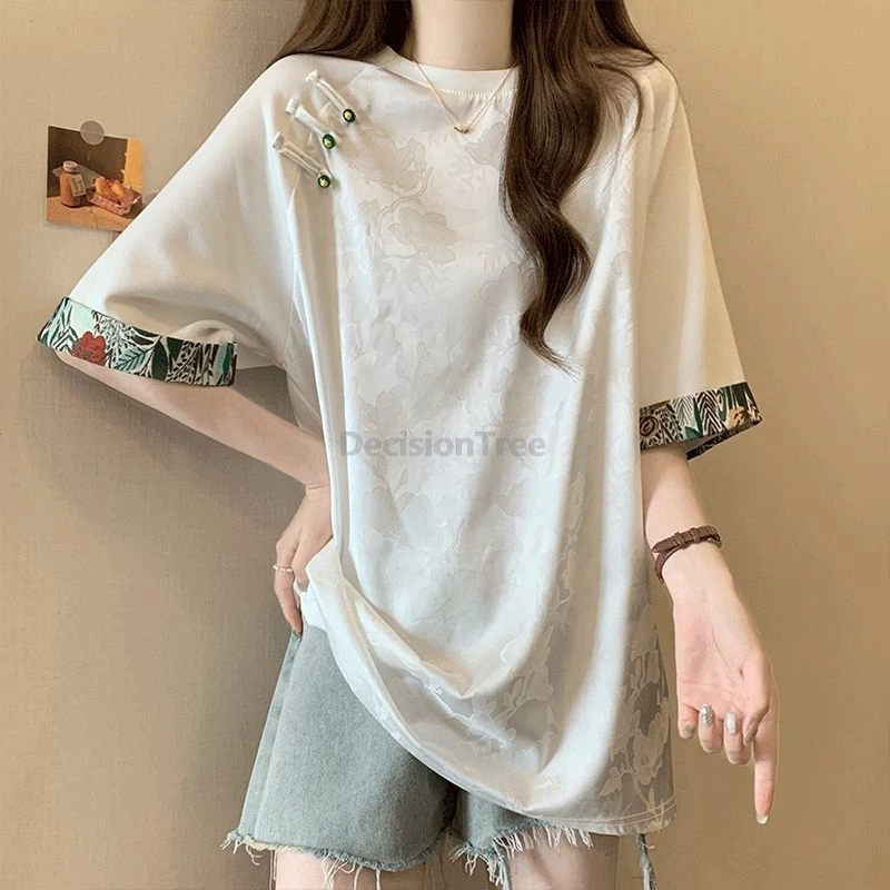

2025 advanced sense brocade jacquard tang suit top summer short sleeved loose big size chinese blouse retro exquisite trendy top