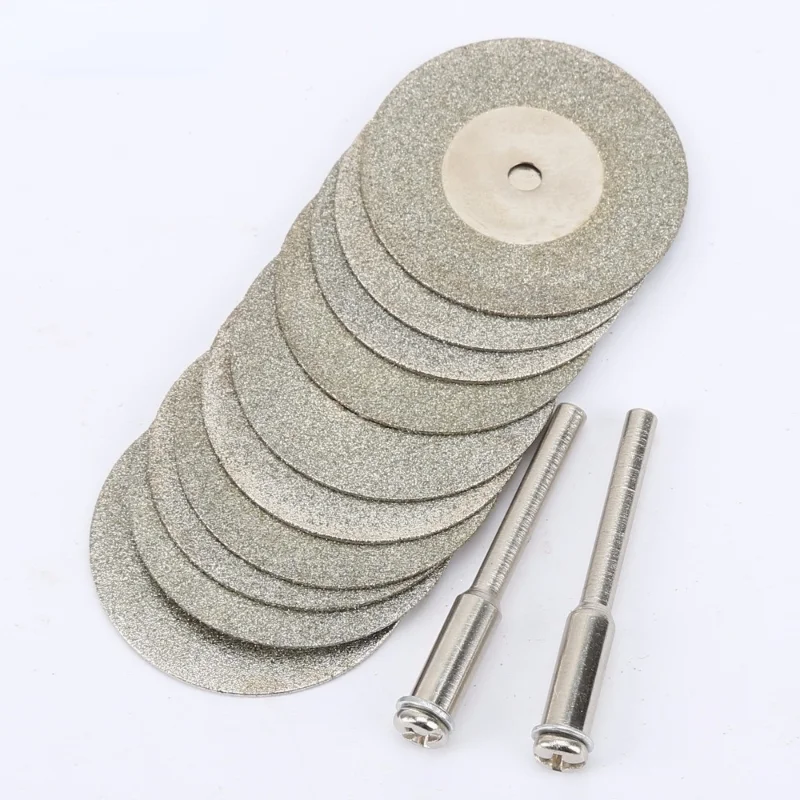 10pcs 30mm Diamond Cutting Discs Cut Off  Mini Diamond Saw Blade with 2pcs Connecting 3mm Shank for Dremel Drill Fit Rotary Tool