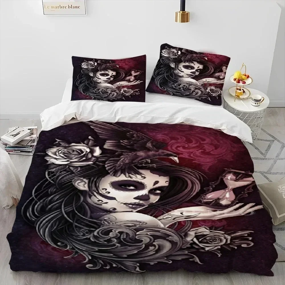 3D Horror Gothic Female Skull Dead Girl 3D Duvet Cover Bedding Set Comforter Linen Pillowcases Home Decor Single Twin King Queen
