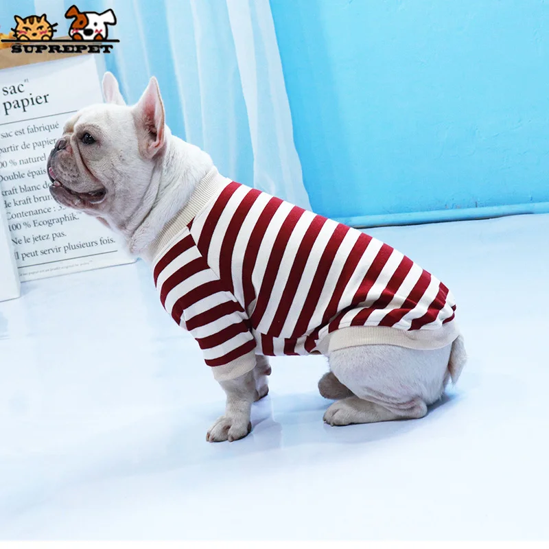 Imagem -02 - Suprepet Filhote de Cachorro Roupas do Cão Hoodies para Bulldog Francês Algodão Listras Padrão Filhote de Cachorro Hoodies para Chihuahua Roupas para Cães