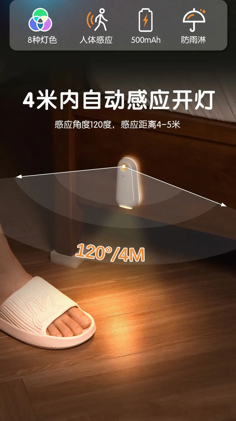 Rechargeable Human-Sensing Toilet with RGB Atmosphere Lights Bathroom LED Floor-Standing Night Light Night Glow Lamp