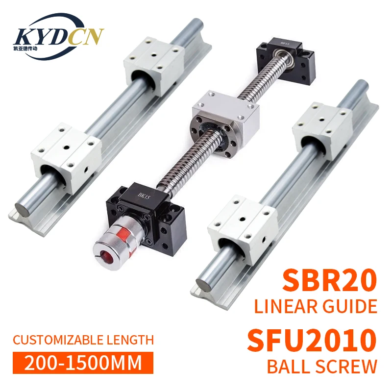 KYDCN 2PC SBR20 300-1500MM+4PC Slide blocks+1 set SFU2010 ball screw for CNC part