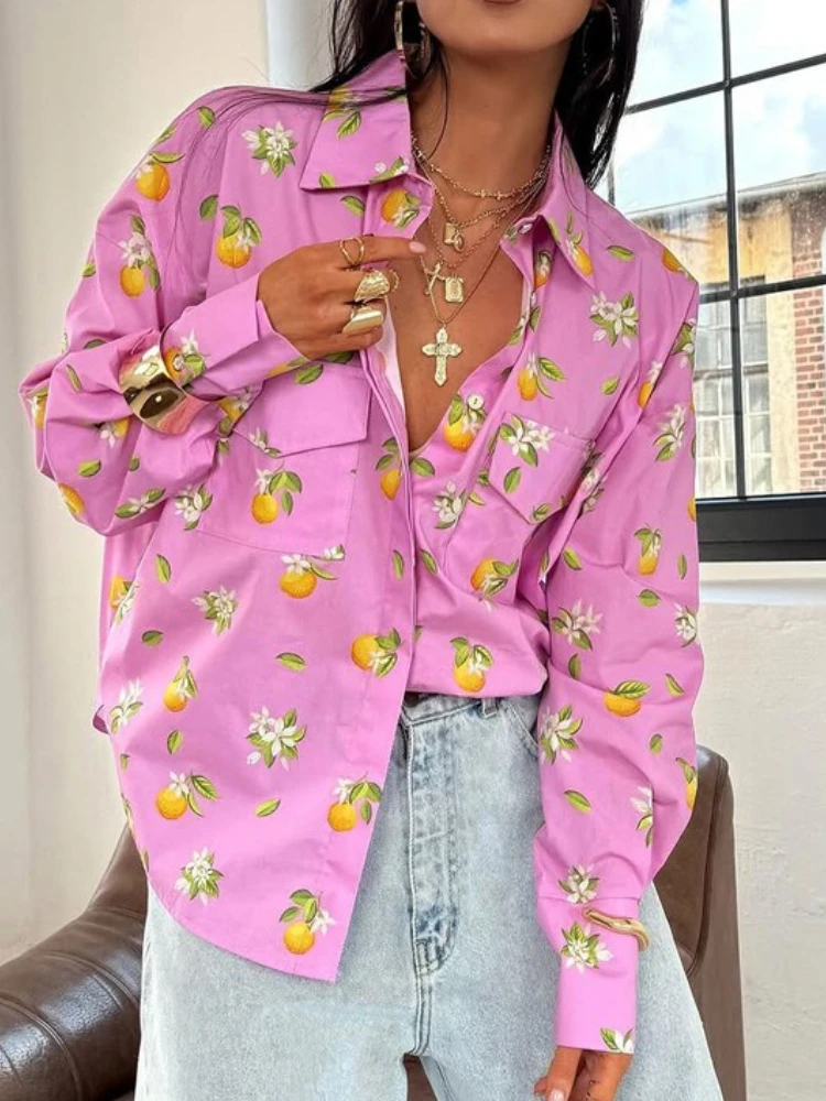 Tossy Printed Casual Fashion Women's Shirt Turn-Down Collar Long Sleeves Pocket Loose Contrast Clothes For Women Autumn Shirts