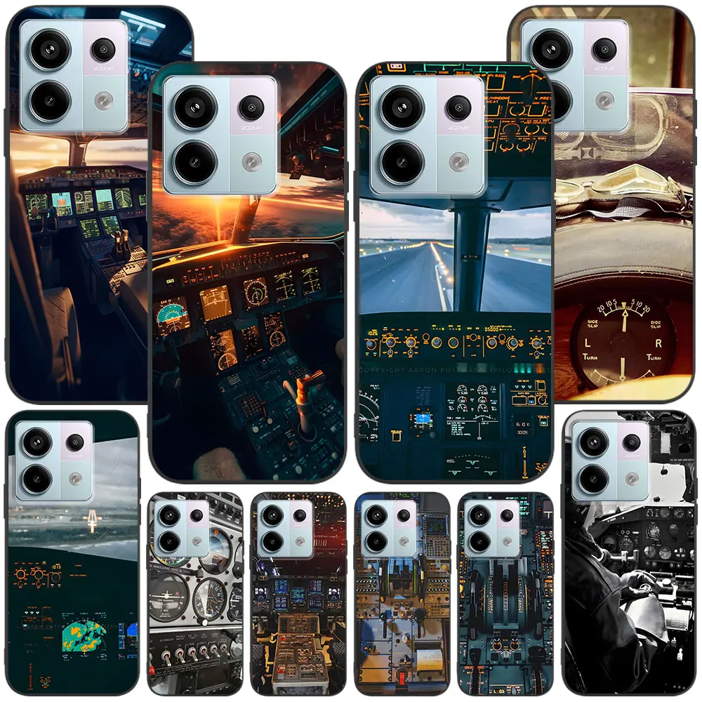 Aviation Aeroplane Pilot Cockpit Case for Xiaomi Redmi Note 10 8 8T 9 10S 11S 11 7 12 12S 11E 13 Pro Plus Soft Black Phone Cover