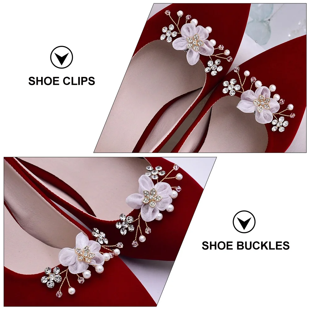 

1Pair Rhinestone Flowers Bridal Buckles Wedding Party Wear Shoe Clips Pearl Accessories Korean Style Shoe Decor
