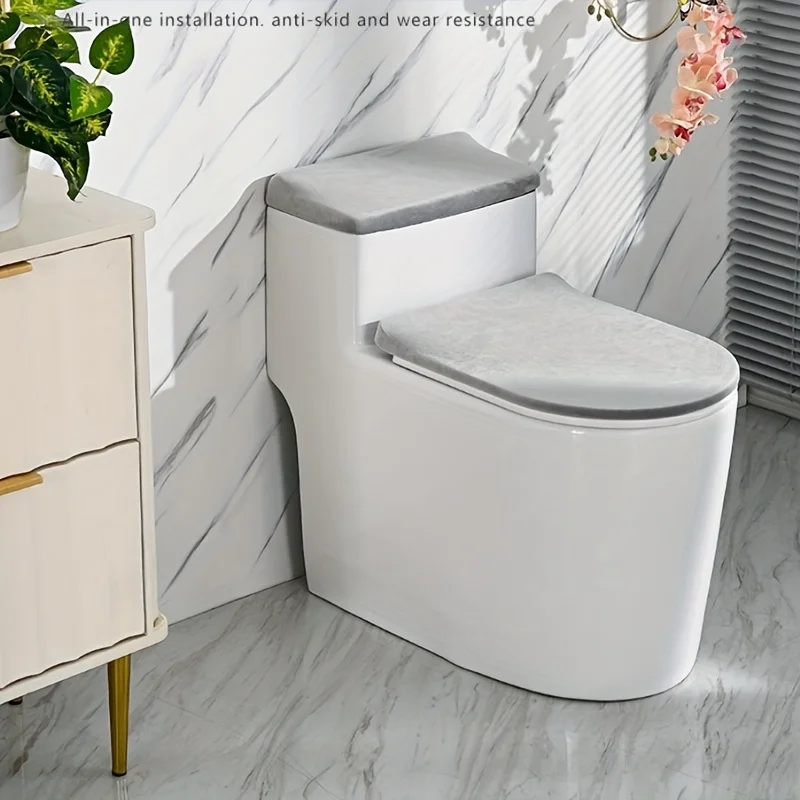 2pcs of solid color elastic toilet seat cover, easy to disassemble and durable toilet lid, water tank dust protection cover