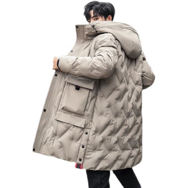 

Youth New plus Size Men's Mid-Length down Jacket Men's Thickened Hooded White Duck down Winter Clothing Coat