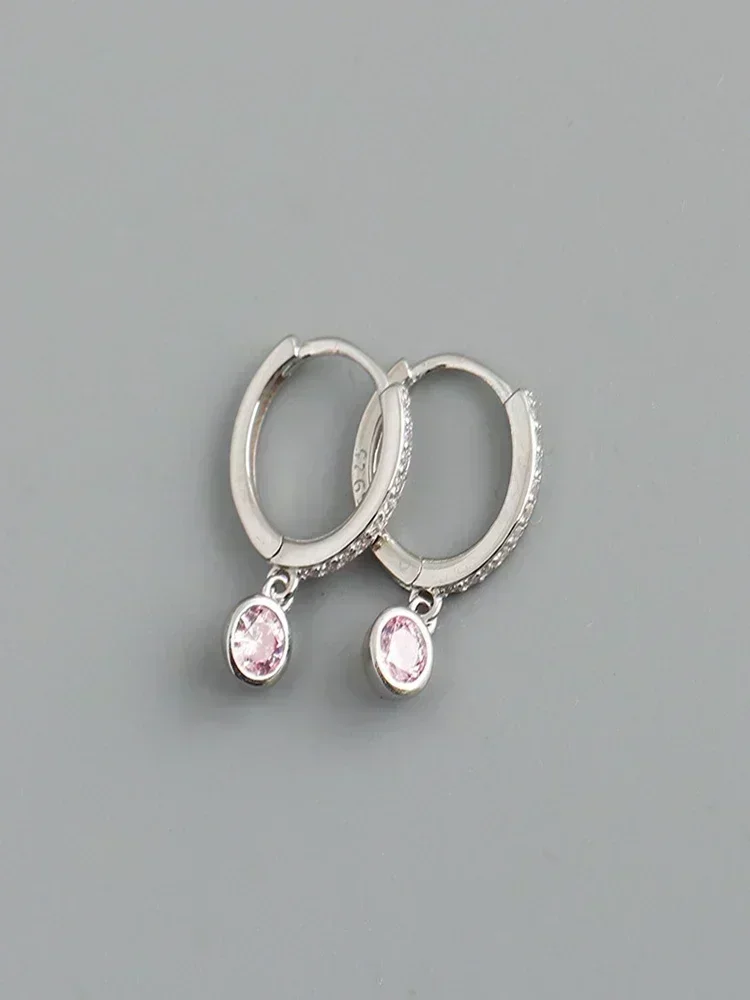 925 Sterling Silver Needle Sweet Cute Pink Zircon Hoop Earrings dla kobiet Wykwintne kolczyki wisiorek w kształcie serca Luksusowy prezent jubilerski — zdjęcie 2