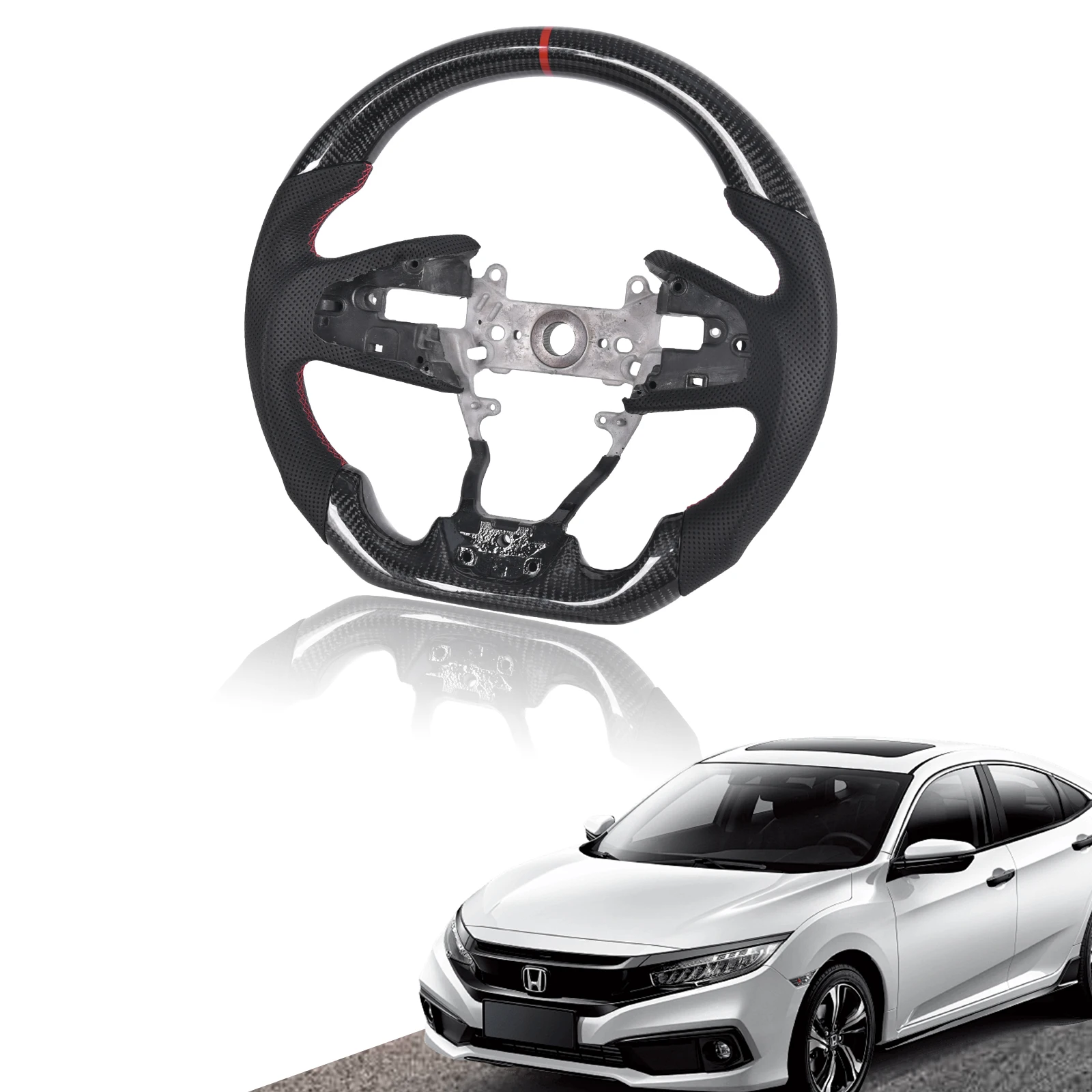 

Steering wheel Perforated Leather Steering Wheel Carbon Fiber, Compatible With 2016-2021 Honda Civic Gen 10th Type R