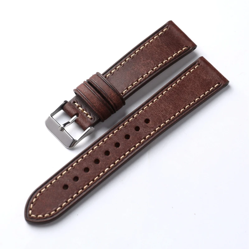 Handmade Italian Head Cowhide Strap 18 19 20 21 22MM Brown Grey Green Soft Vintage Watchband, Men\'s Soft Bracelet