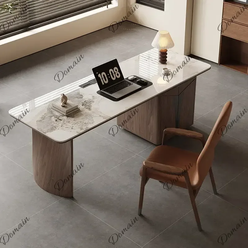 BW New Chinese-style Solid Wood Rock Slab Desk Elegant And Refined Executive Rectangular Luxury Office Desk Space Saving Furnitu