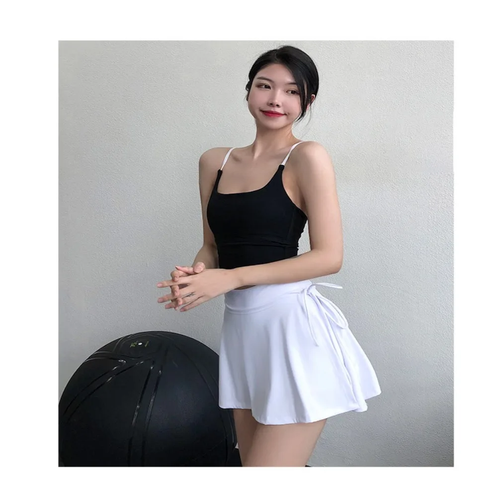 Simplicity Solid Color Leisure Fitness Short Skirt PVA Sports Yoga Skirt Skirt Side Split Skirt