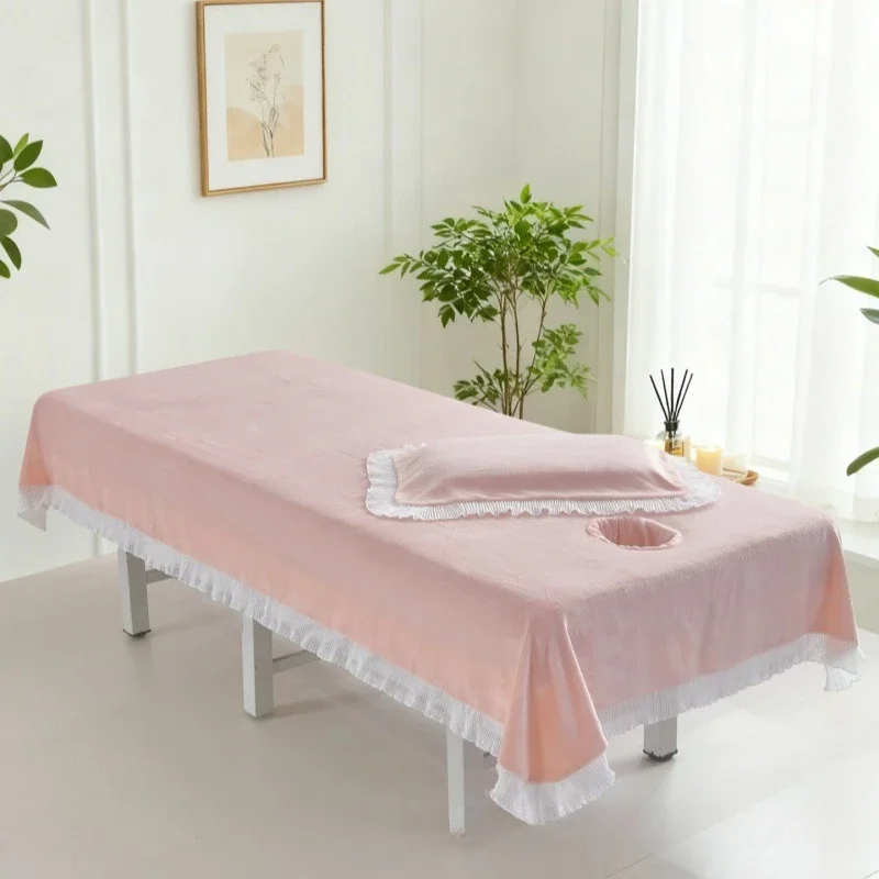 1pcs Beauty Salon Massage Bed Sheet Solid Color Lace Trimmed Milk Velvet Bed Cover  Autumn Winter Thicken Warm Bed Blanket
