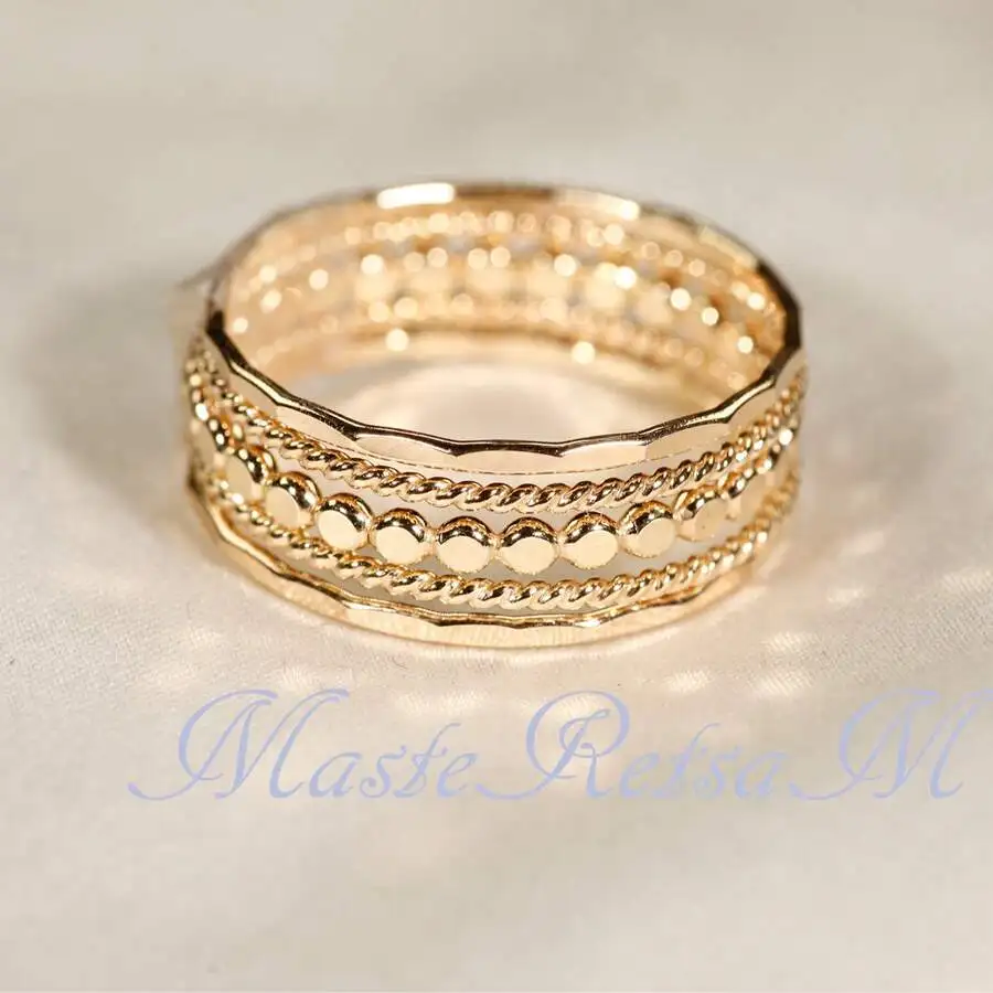 Set G- 14K Gold Filled Handmade 5-Piece Mixed-Texture Capsule Collection