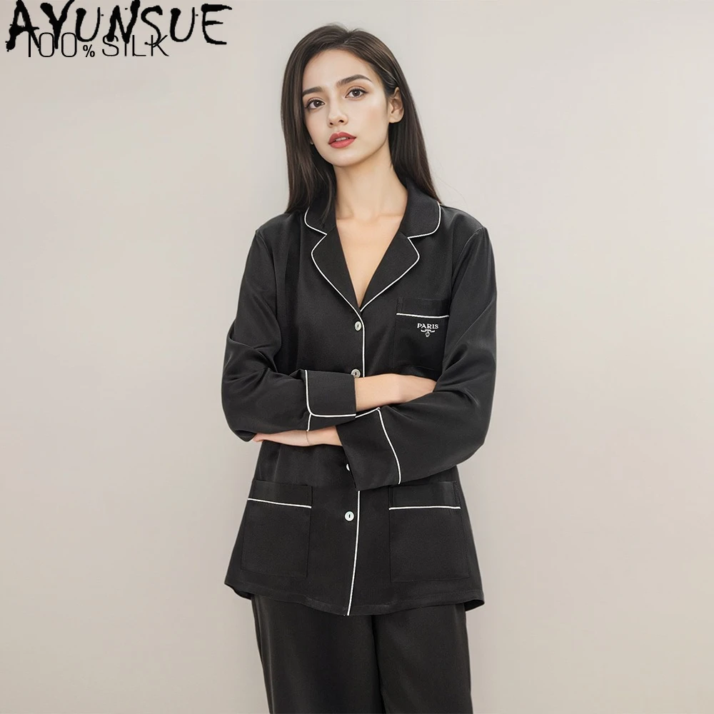 AYUNSUE 100% Mulberry Silk Pajamas Set for Women 19MM Silk 2026 Spring and Summer Sleepwear Pijama Feminino Пижама Женская 잠옷