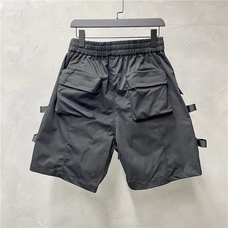 HKSH American Vintage Shorts Men\'s Tide Tactical Dark Large Pockets Spliced Knee Length Pants Fashion Loose Casual Capris HK1153