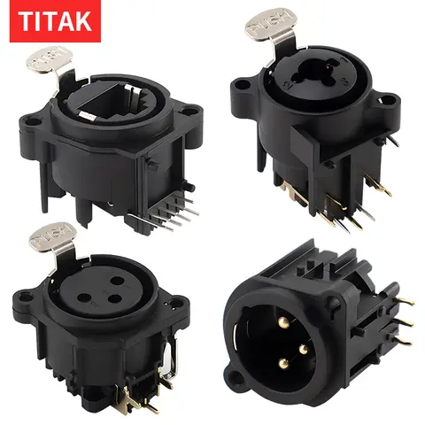 10 peças de plástico preto rj45 3 pinos xlr macho/fêmea conector xlr jack soquete tipo de montagem em painel com botão de pressão plugue de alto-falante