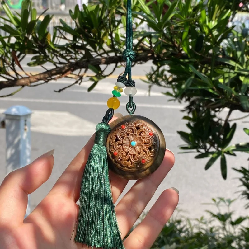 National Style Green Sandalwood Incense Box Hollow Aroma Diffuser Tassel Car Hanging Bag Ornaments Bag ChamrsBackpack Chamrs