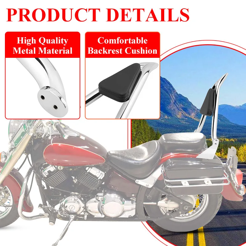 Motorcycle Detachable Passenger Rear Backrest Sissy Bar Chrome For Yamaha V Star 400 V Star 650 Classic Models 1998-2018 view 5