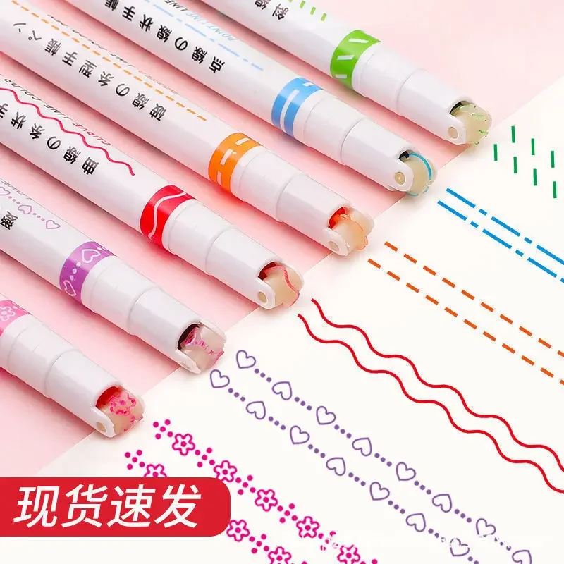 

6Pcs/Set Flower Line Shape Highlighter Pen Roller Tip Curve Liner Marker Kawaii Korean Stationery School Office Supplies Gifts