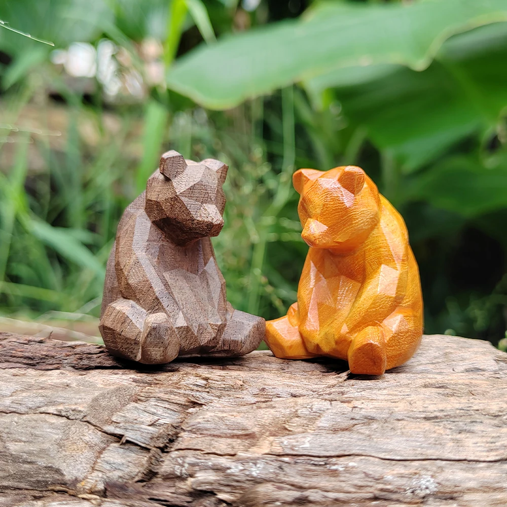 1Pcs 1.77inch Hand-Carved Wooden Bear Statue, Simple Design, Suitable for Home Decoration, Fireplace, Bedroom, Living Room, Office Display, Holiday Birthday Gift, Christmas, Halloween Decoration, Statue Ornament