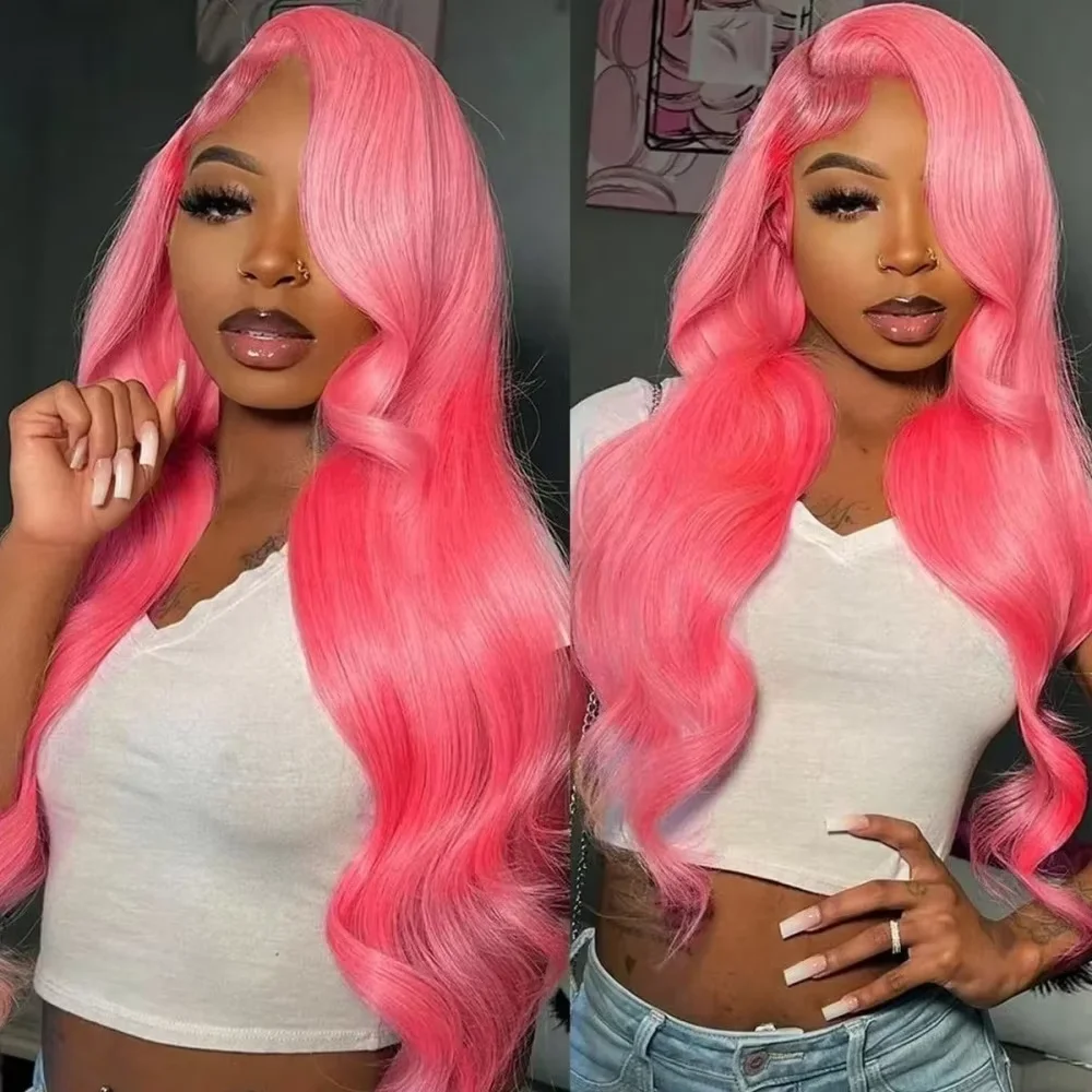 

Розовые парики из натуральных волос с эффектом Body Wave, 30-36 дюймов, цветные, 13x4 HD, с кружевной передней частью, предварительно выщипанные, бразильские, для женщин