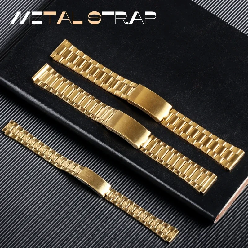 12mm 14mm 18mm 20mm Stainless Steel Watch Band Metal Bracelet Folding Clasp Silver Gold For Men Women Universal Watch Strap