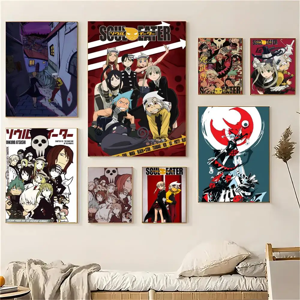 Anime S-Soul Eater Poster Self-adhesive Decal Living Room Bedroom Party Bar Decor Moisture-proof Fade-resistant