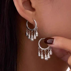 New 925 Sterling Silver Hoop Earrings Pearl Droplet Irregular Vintage Punk For Women Girl Gift Jewelry Dropshipping Wholesale
