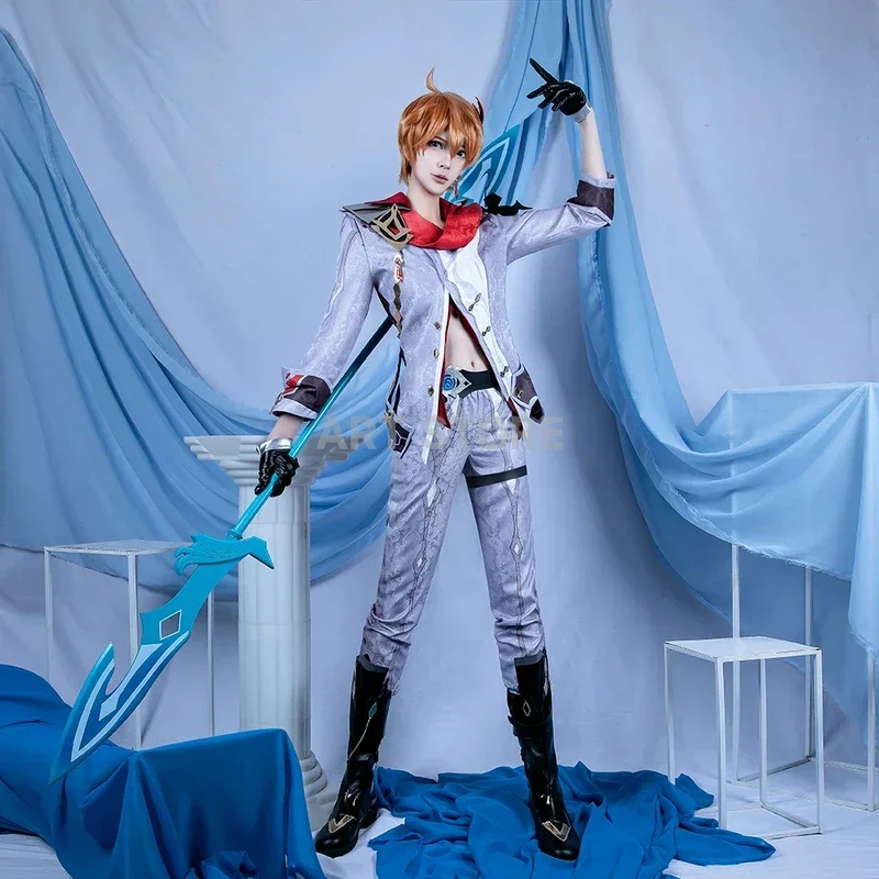 Tartaglia Genshinimpact Halloween Cosplay Wig Full Set Clothes Earring Christmas Party Costume Men MN1