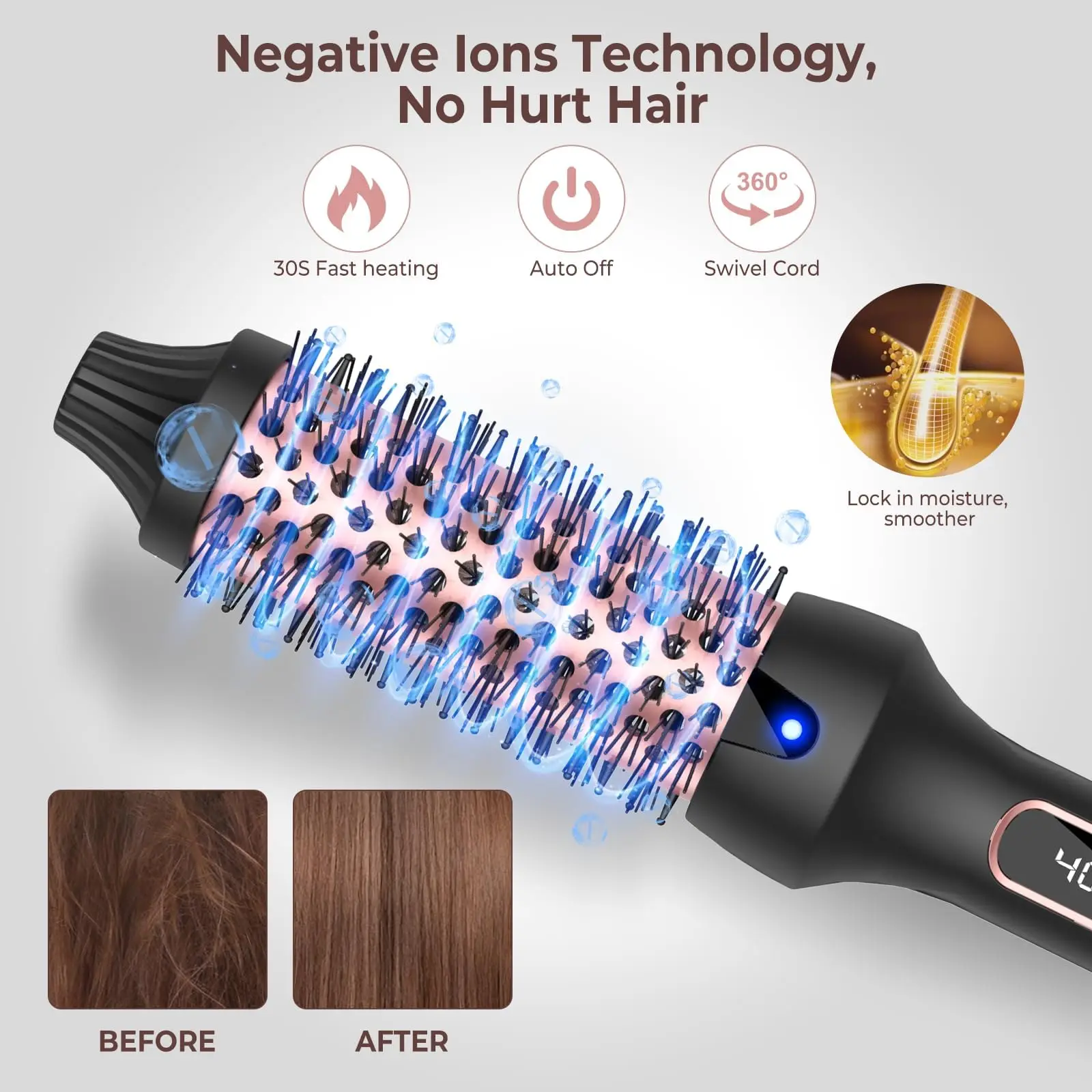 Thermal Brush Curling Iron 9 Temps Heated Round Brush Thermal Round Brush with LCD Display Hair Curler Hair Styling Tools