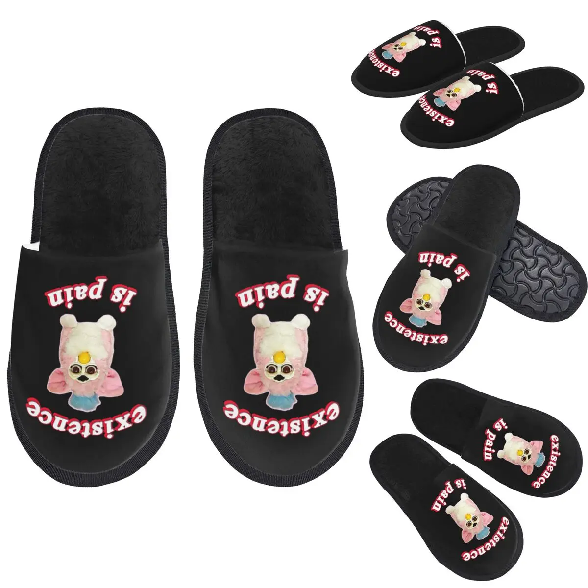 Custom Furby Existence Is Pain Slippers Memory Foam Warm Soft Women House Slipper Indoor Comfy Shoes