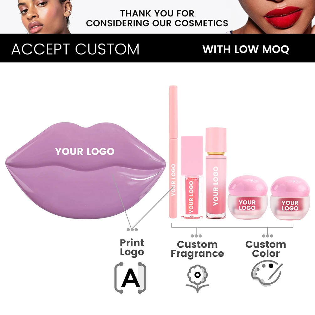 Private Label Lipstick Lipliner Kit Custom Logo 5-in-1 Lipgloss Oil Lip Mask Scrub Natural Color Makeup Moisture Lips Care Set