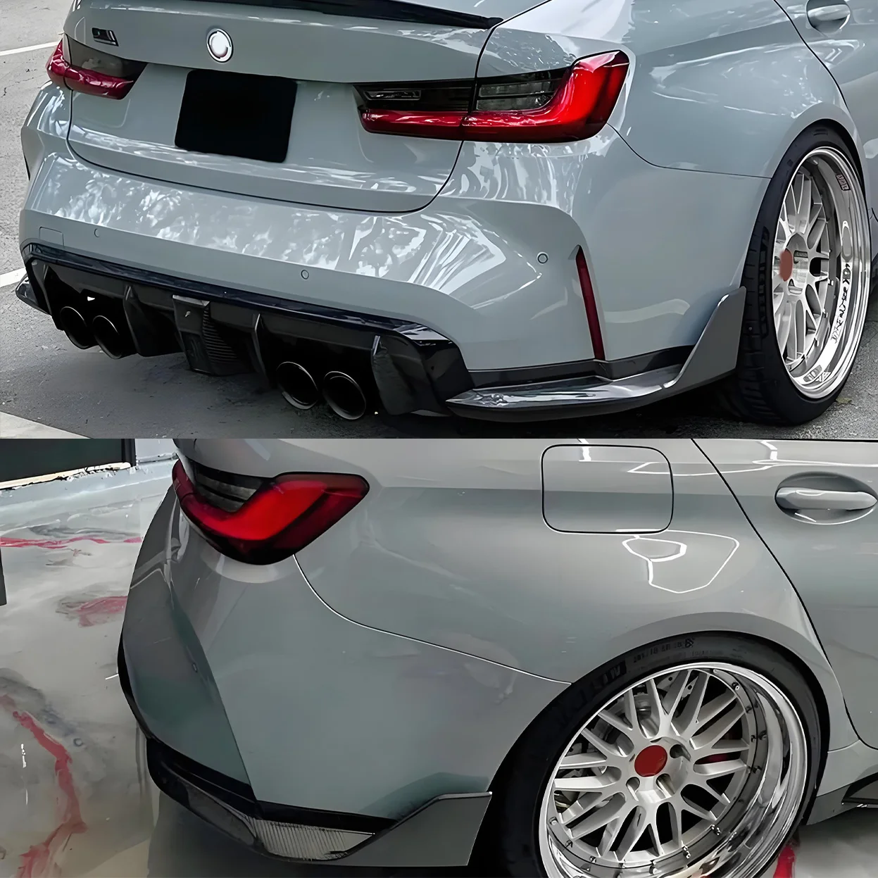 

Magickit для BMW G80 M3 Sedan G80 2021 2022-2024 задний бампер, диффузор, угловой разветвитель, задняя губа, боковые расширения MP Style