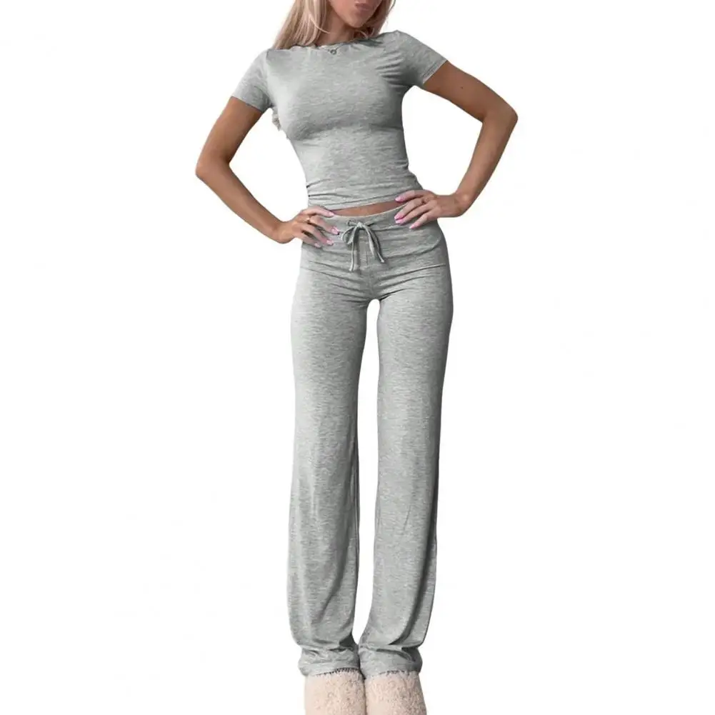 

Women's 2 Piece Lounge Sets Short Sleeve Crop Top And High Waist Wide Leg Pants Summer Casual Workout Outfits