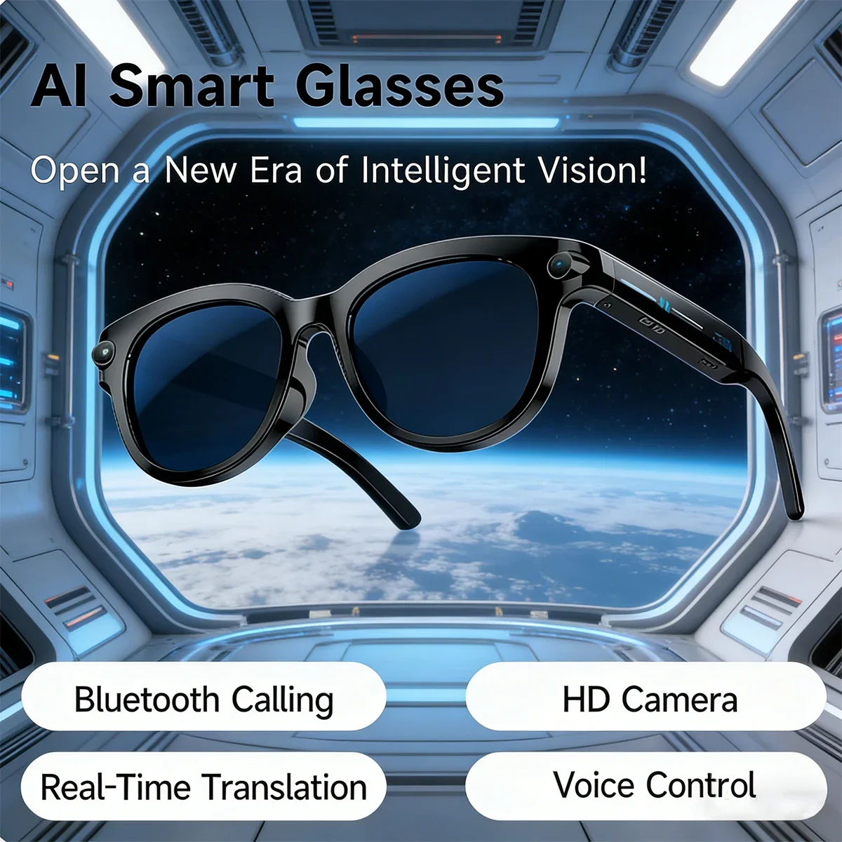 

Умные очки 2026 с HD-камерой 1080P, видео, голосовым помощником AI, переводом, воспроизведением музыки, LED-фонариком для мужчин и женщин