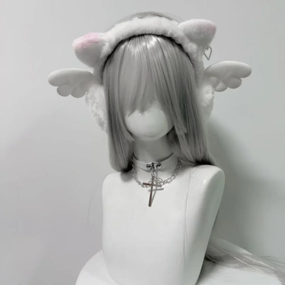 Paraorecchie con ali d'angelo di Halloween Peluche estetico Sottocultura calda Guanto carino Dolce ragazza Y2k Copri orecchie per accessori invernali da donna