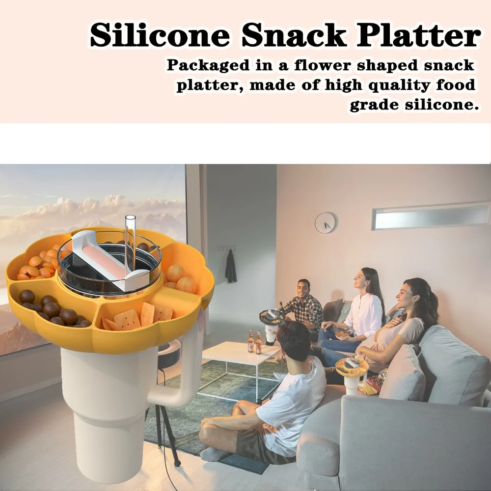 New Silicone Snack Platter for Stanley Cup 30oz/40oz Cup Holder Tray Reusable Splash Proof Food Tray Water Cup Accessories